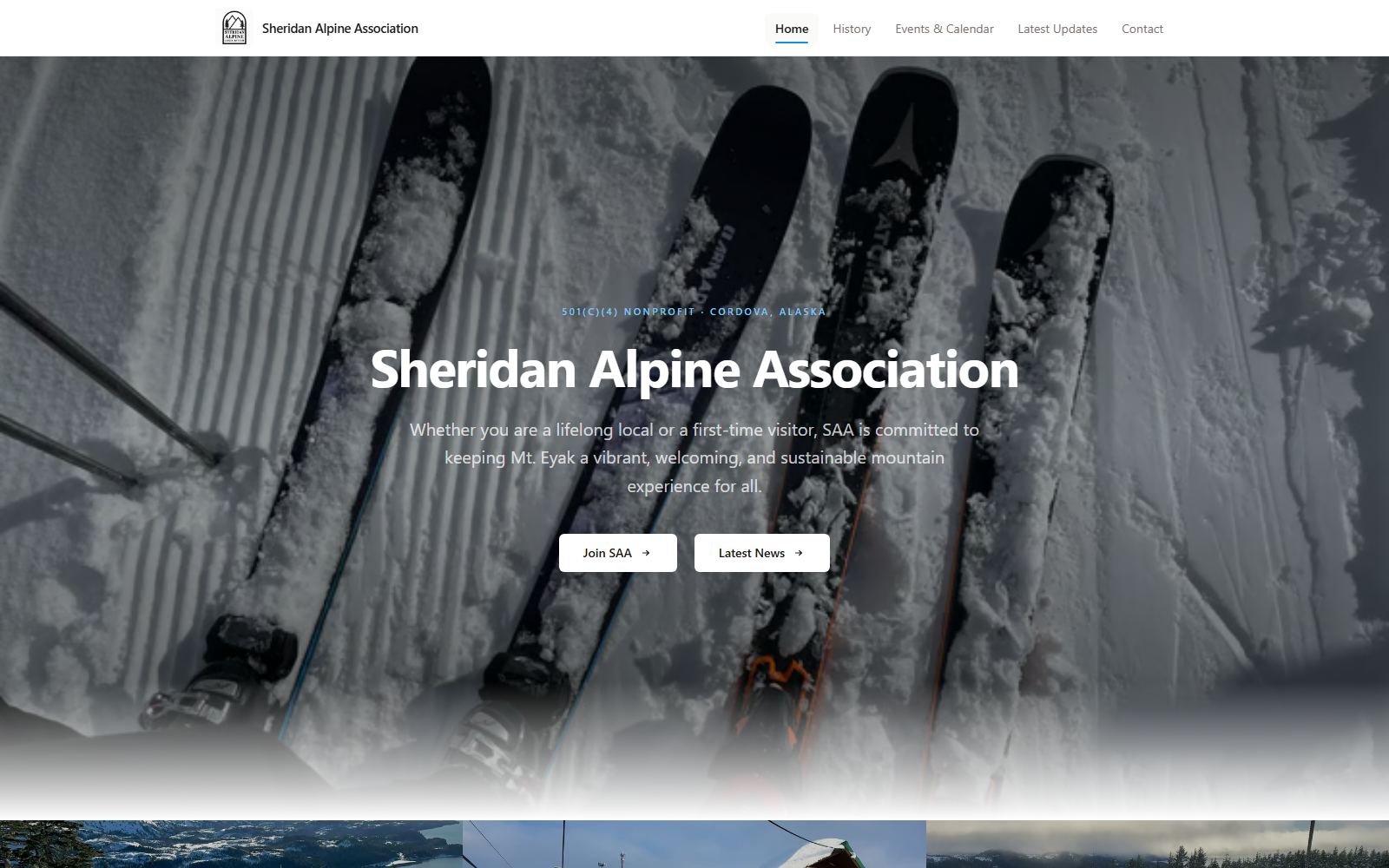 Full-page capture of the Sheridan Alpine Association website